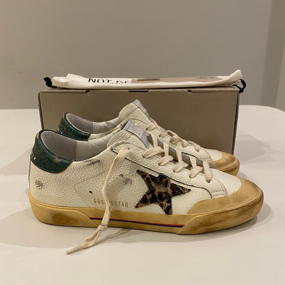 Golden Goose Superstar Penstar White Leather/Green/Leopard Star sz 37 New in Box - Picture 15 of 15